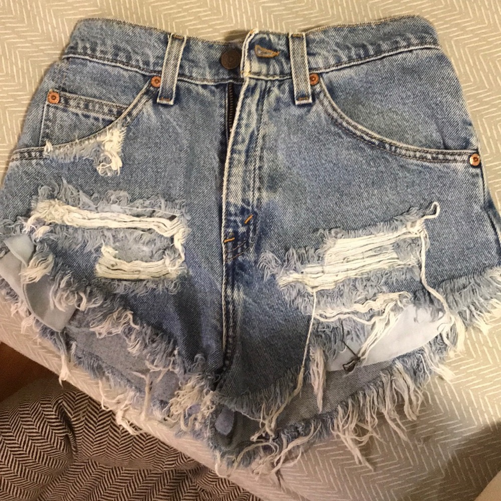 Levi’s high waisted destroyed denim shorts